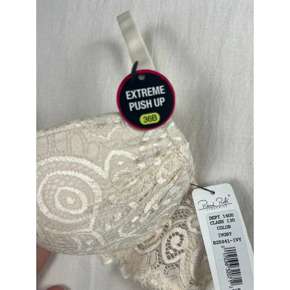 Rene Rofe Extreme Push Up Bra 36B‎ Ivory Lace Underwire Padded B25841-IVY NEW - Picture 2 of 3